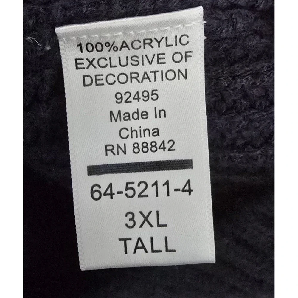 Boulder Creek Henley Sweater Mens 3XL Tall Navy Blue Suede Patch Rib Knit  1240